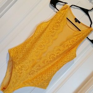 Mustard lace bodysuit